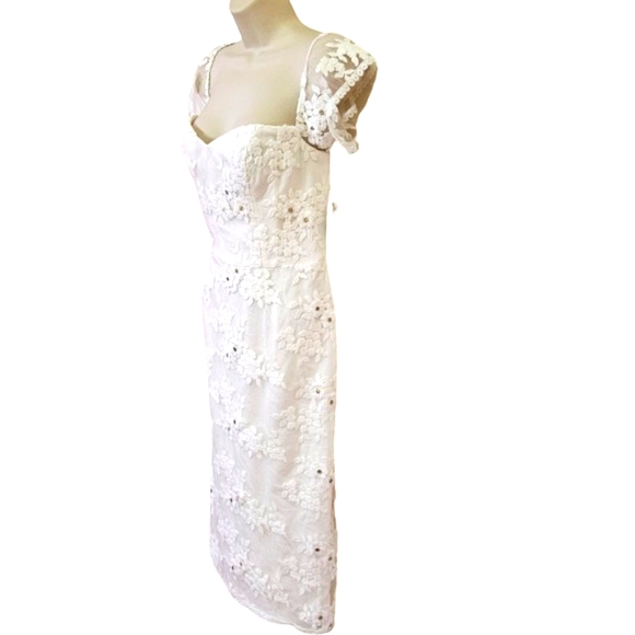 Dress The Population Tara White Gold Embroidered Lace Wedding Dress,Large,NWT - Picture 5 of 16